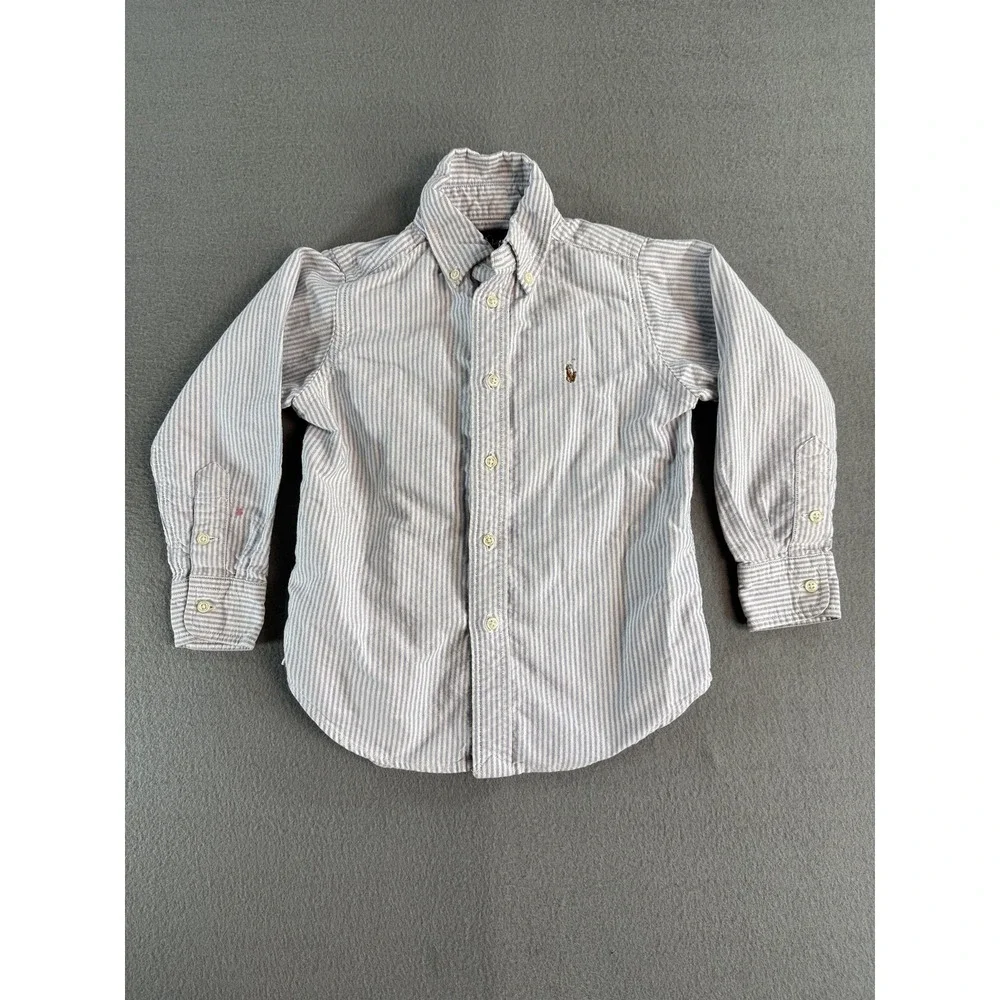 Ralph Lauren Shirt Boys 4T Blue Stripe Long Sleeve Button Down Cotton Casual